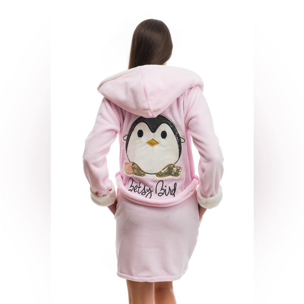DH112 NEW Poppy Diary Rose-Ecru Embroidered Penguin Soft Plush Bathrobe Women
